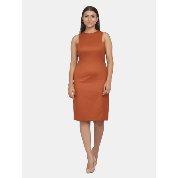 Sleeveless Formal Straight Dress For Work - Burnt Orange