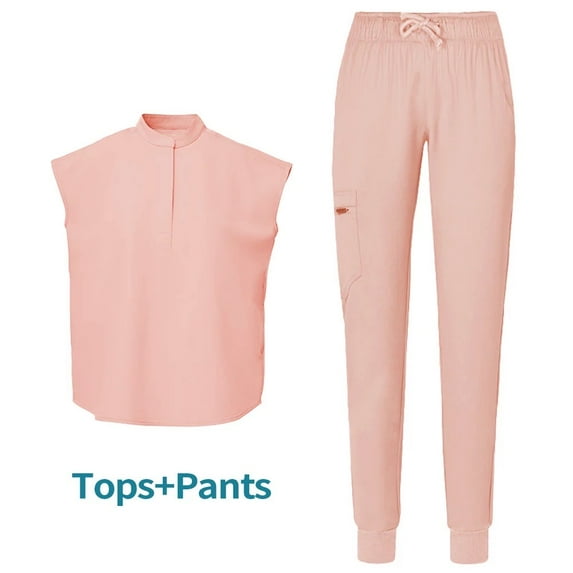 Sleeveless Four Pockets Wrinkles Free Joggers Women Scrub Sets
