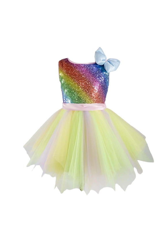 Sleeveless Girls Performance Dress Round Neck Stage Gown Playful Beginner Dance For Recitals And Parties