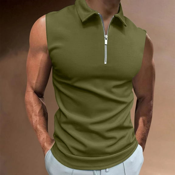 Sleeveless Golf Shirts for Men S-5X Big & Tall Plus Size Tank Tops with Zipper Collared Pullover Slim-Fit Solid Athletic Workout Tees Tanks