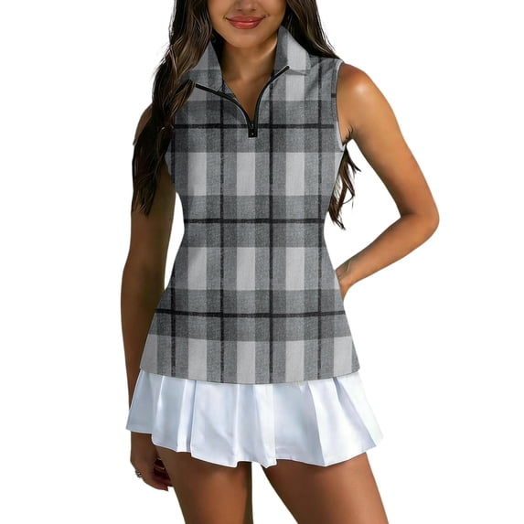 Sleeveless Golf Shirts for Women Tank Top Collared Zip, Athletic Quick Dry Polo Shirt for Golf and Tennis Dark Gray M