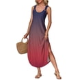 thumbnail image 1 of Sleeveless Gradient Print Midi Dress with Scoop Neck and Side Slit for Women Casual Loose Fit Summer Beachwear Dark Purple A S, 1 of 5