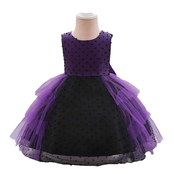 Sleeveless Halloween Dress Toddler Baby Girl Swiss Dot Tulle Tutu Dresses Zipper Back Bowknot Kids Gift Fashion Dress, Purple, 0 Years