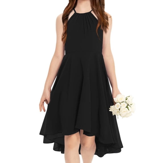Sleeveless Halter Backless Kids Girls Party Bridesmaid Dress