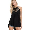 thumbnail image 1 of Sleeveless Halter Neck Crochet Lace Top Keyhole Back (Large, Black), 1 of 2