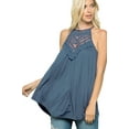 thumbnail image 1 of Sleeveless Halter Neck Crochet Lace Top Keyhole Back (Medium, Indigo-Blue), 1 of 1