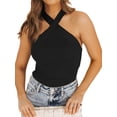 thumbnail image 1 of Sleeveless Halter Women Criss Cross Slim Knit Tank Tops, 1 of 6