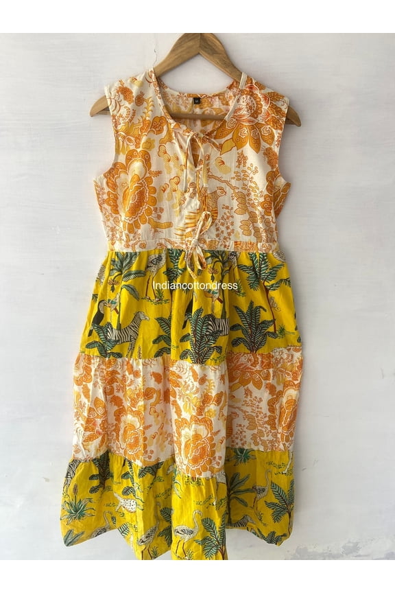 Sleeveless Handblock Dresses,Block Print Dresses,Long Floral Dress,Handmade Cotton Dress,Skater Dress,Circle Dresses
