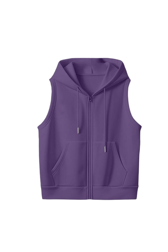 Sleeveless Hoodie Women, Yigetop Women's Sleeveless Zip Up Hoodies Casual Loose Fit Drawstring Sweatshirts Lightweight Jackets Vest with Pockets Tank Tops for Women Purple 2XL