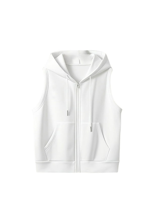 Sleeveless Hoodie Women, Yigetop Women's Sleeveless Zip Up Hoodies Casual Loose Fit Drawstring Sweatshirts Lightweight Jackets Vest with Pockets Tank Tops for Women White L