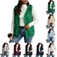 thumbnail image 1 of Sleeveless Hoodie Zaewscy Women Hooded Sleeveless Vest Button Front Casual Drawstring Waistcoat with Side Pockets Green L, 1 of 6