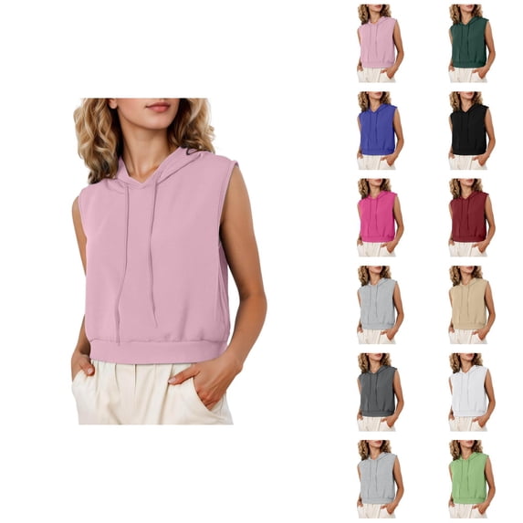 Sleeveless Hoodie for Women 2026 Trendy Casual Plain Hooded Sweatshirt Womens Pullover Top Spring Summer Outfits