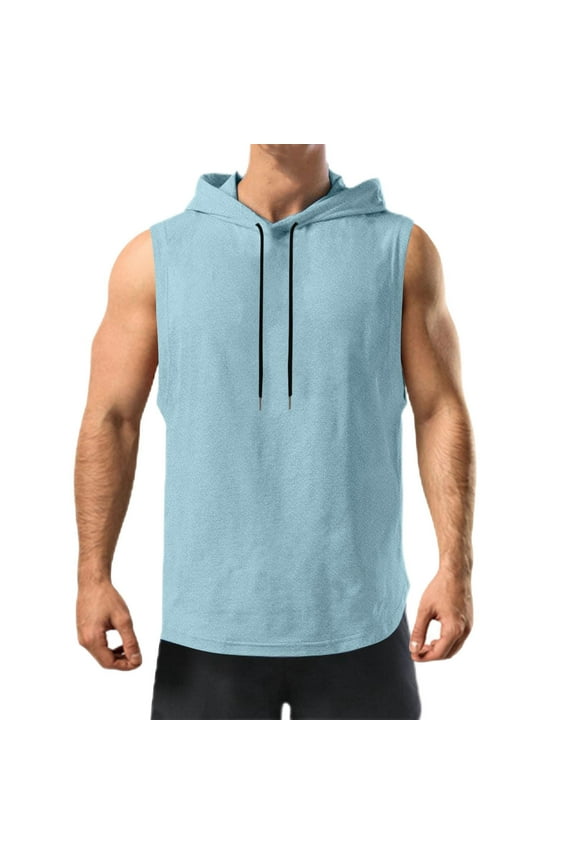 Sleeveless Hoodies for Men Bodybuilding Muscle Cut Off T Shirt Gym Workout Tank Tops with Hood