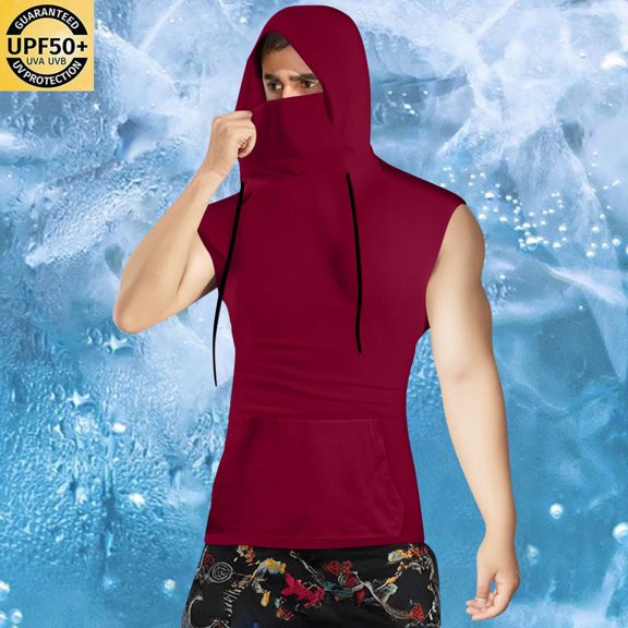 Sleeveless Hoodies for Men with Mask and Pocket Pullover Tank Tops Mens Trendy Solid Color Stretchy Pullover Slim Going-Out Streetwear Muscle Shirts