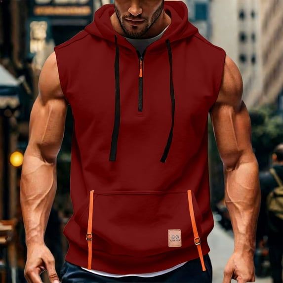 Sleeveless Hoodies for Men with Zipper and Pocket Pullover Tank Tops Mens Casual Solid Color Breathable Streetwear Athletic Workout Vests