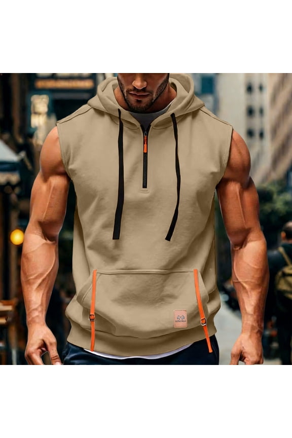 Sleeveless Hoodies for Men with Zipper and Pocket Pullover Tank Tops Mens Casual Solid Color Breathable Streetwear Athletic Workout Vests