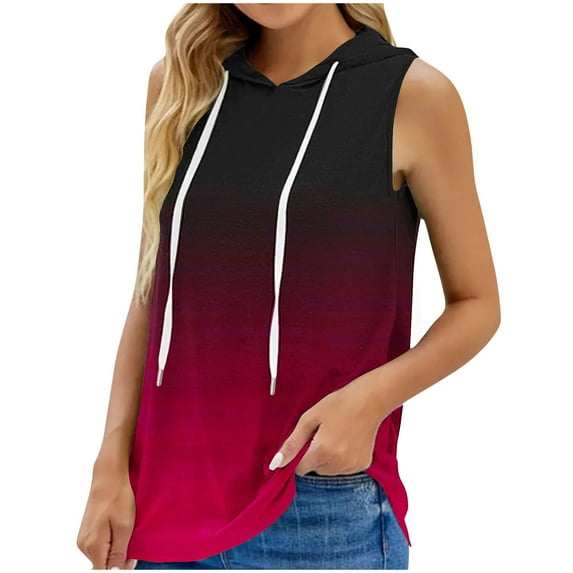 Sleeveless Hoodies for Women Gradient Tank Top Summer Loose Casual Pullover Drawstring Workout Tee Shirts