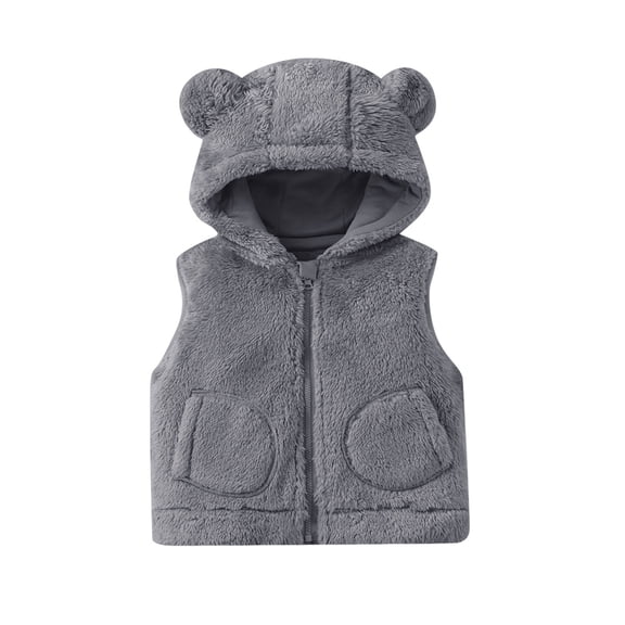 Sleeveless Jackets for Kids Girl Boy Fall Winter Fleece Lined Wool Loose Fit Cami Tank Thermal Fuzzy Hooded Plain Jacket Hoods Outfit Child Zip Up 2026 0-1 Yearears