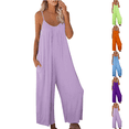 thumbnail image 1 of Sleeveless Jumpsuits Womens Loose Adjustable Spaghetti Strap Stretchy Long Pant Romper Jumpsuit with Pockets Light Purple 2XL, 1 of 7