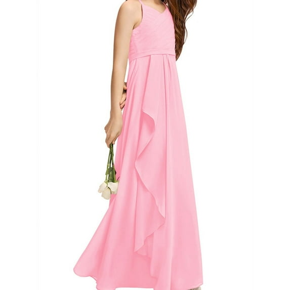 Sleeveless Kids Girls Solid Ankle Length Long Flared Party Dress