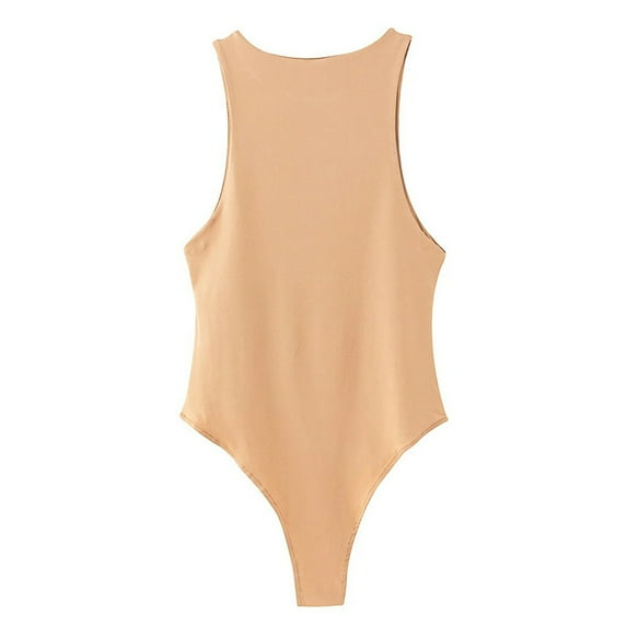 Sleeveless Knit Bodysuit Hot Summer Sexy Bodycon Off Shoulder Halter Tops Casual Street Bodice For Women ClubWear Apricot X-Large