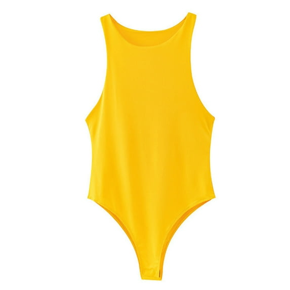 Sleeveless Knit Bodysuit Hot Summer Sexy Bodycon Off Shoulder Halter Tops Casual Street Bodice For Women ClubWear Yellow Small