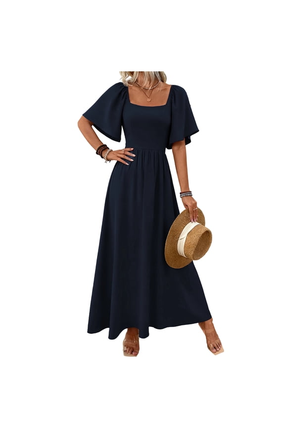 Sleeveless Knit Dress, Color Block Square Neck Bodycon with Adjustable Waist, Flattering Dress for Dinner, Club & Summer Events Navy 2XL