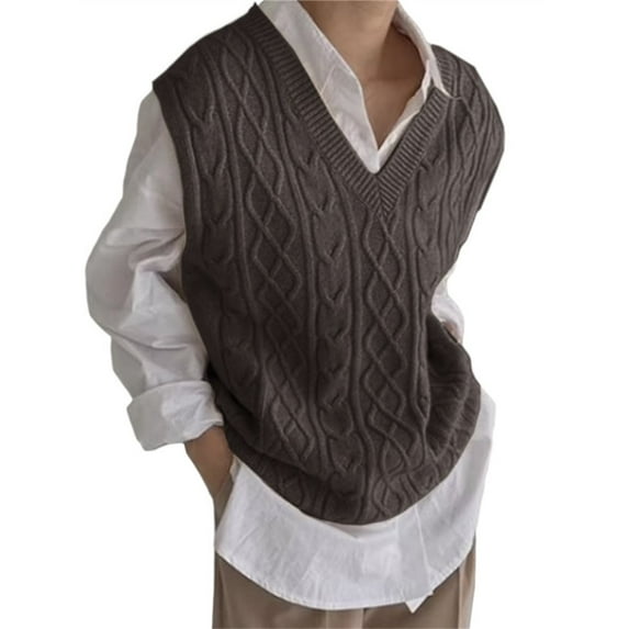 Sleeveless Knit Sweater Spring Autumn Casual Loose Cable Vest Pullovers