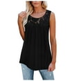 thumbnail image 1 of Sleeveless Lace Crochet Tank Top for Women Summer Loose Pleated Tunic Tops Active Ruffle T Shirt Vest Blouse, 1 of 3