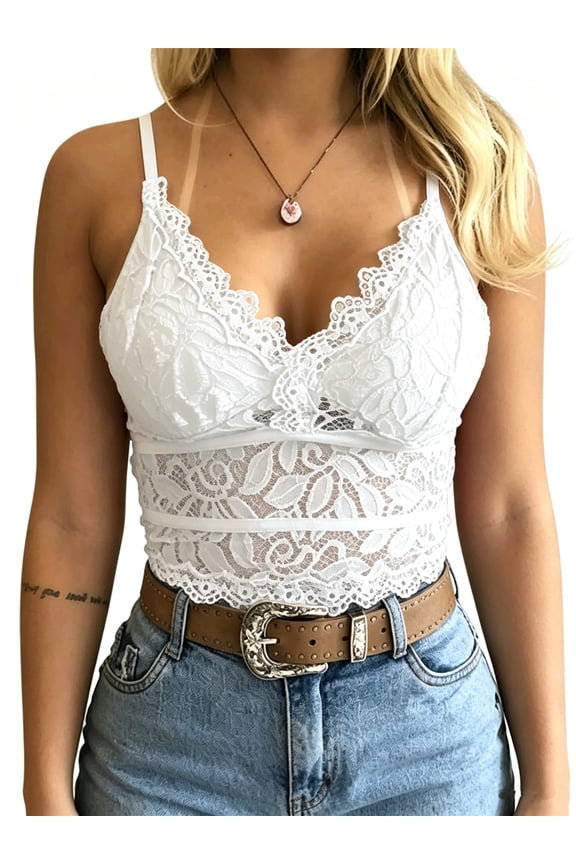 Sleeveless Lace Crochet Women Slim Spaghetti Strap Sexy V-neck Lace Tank Tops