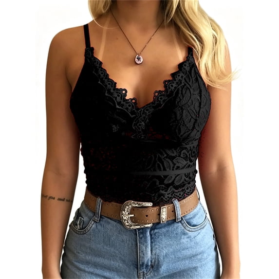 Sleeveless Lace Crochet Women Slim Spaghetti Strap Sexy V-neck Lace Tank Tops