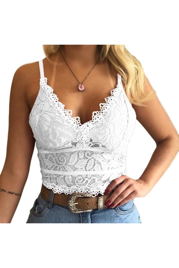 Sleeveless Lace Crochet Women Slim Spaghetti Strap Sexy V-neck Lace Tank Tops