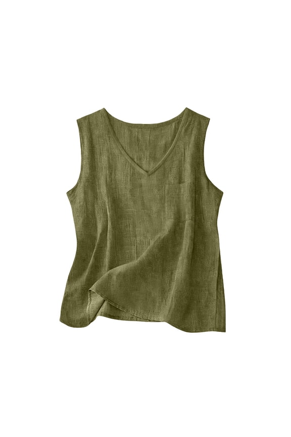 Sleeveless Linen Tops for Women Linen Tunic Tops for Women City Vacation Outfits for Petite Women Beachy Tops for Women Womens Undershirt Tank Top Cute Tank Top Green Bust-38.58''
