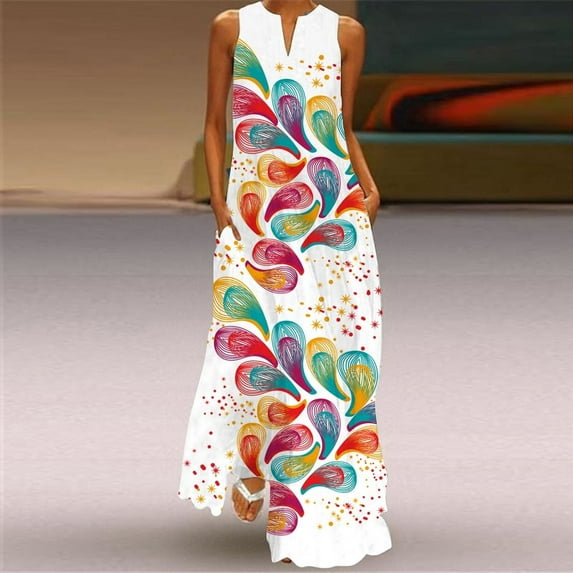 Sleeveless Long Dress Casual Beach Women Summer Dress Lady V Neck Butterfly Printed Dresses Elegant