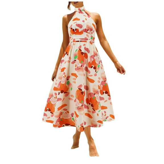 Sleeveless Long Dress for Women Boho Halter Maxi Sundress Casual Loose Dresses Split Cover Up Gown