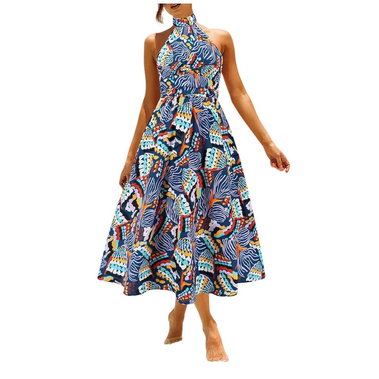 Sleeveless Long Dress for Women Boho Halter Maxi Sundress Casual Loose  Dresses Split Cover Up Gown - Walmart.com