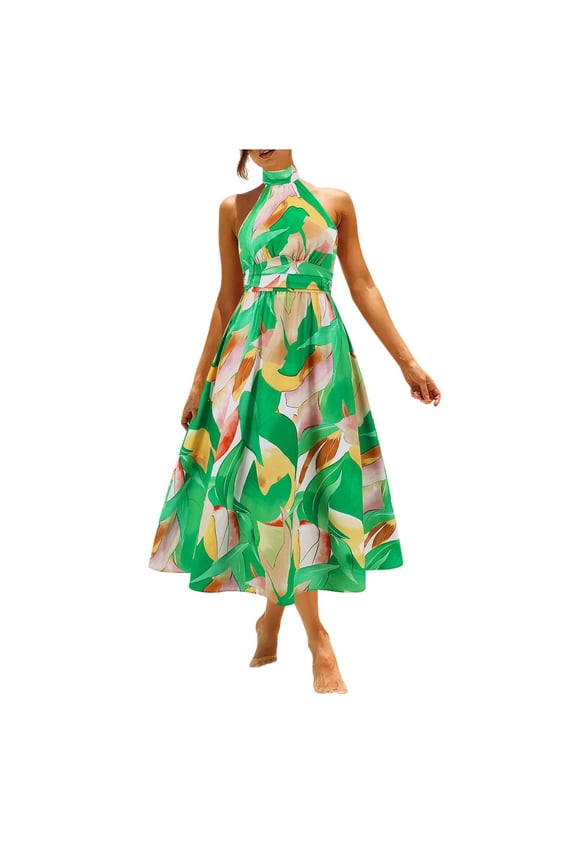 Sleeveless Long Dress for Women Boho Halter Maxi Sundress Casual Loose Dresses Split Cover Up Gown