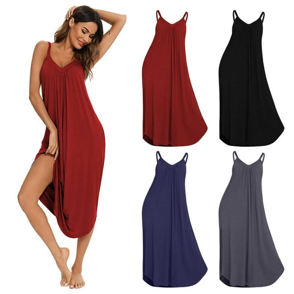 Sleeveless Long Nightgown Full Slip Sleep Dress Plus Size Comfortable Chemise Nightshirt