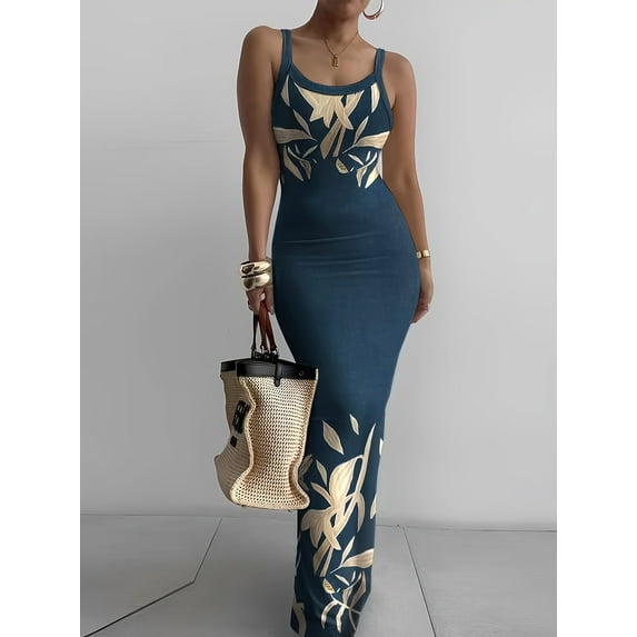 Sleeveless Long Print Suspender Dress