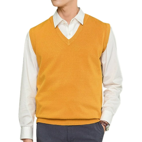 Sleeveless Loose Warm Sweater Vest Men Solid Color V-neck Pullover Waistcoat for Daily Wear