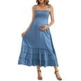 thumbnail image 1 of Sleeveless Maternity Dress Women's Summer Spaghetti Strap Smocked Tiered Flowy Maxi Dress, 1 of 5