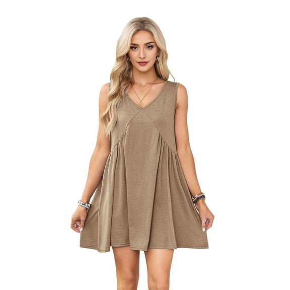 Sleeveless Mini Dress Khaki M
