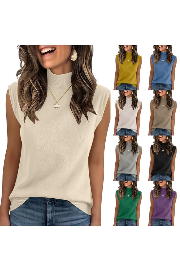 Sleeveless Mock Neck Top with Ribbed Trim and Relaxed Fit for Women Who Want Effortless Style from Spring to Fall Camel L