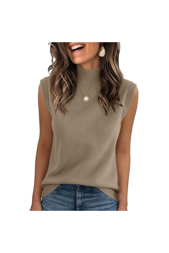 Sleeveless Mock Neck Turtleneck Knit Tops Women Dressy Casual Sweater Vest Business Work Tank White M