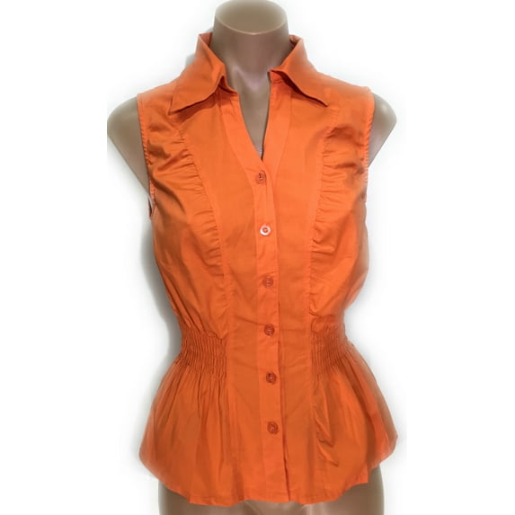 Sleeveless Mocked V-Neck Shape Button Down Shirt