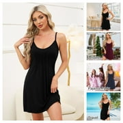DEJI Sleeveless Nightgowns for Women O Neck Camisole Chemise Nightgown Adjustable Spaghetti Strap Racerback Sleep Dress Sexy Sleepwear Dress for Women, S-XXL