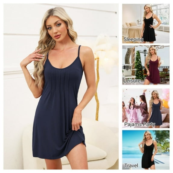 Sleeveless Nightgowns for Women O Neck Camisole Chemise Nightgown Adjustable Spaghetti Strap Racerback Sleep Dress Sexy Sleepwear Dress for Women, S-XXL