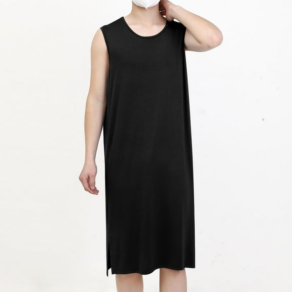 Sleeveless Nightgowns for Men Pullover Crewneck Knee Length Pajama Tank Tops Mens Casual Solid Color Soft-Modal Breathable Loungewear Sleepshirts