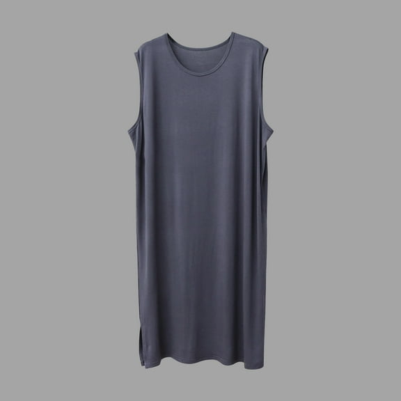 Sleeveless Nightgowns for Men Soft-Modal Lightweight Pajama Robes Mens Casual Solid Crewneck Pullover Side Slit Loungewear Tanks Shirts