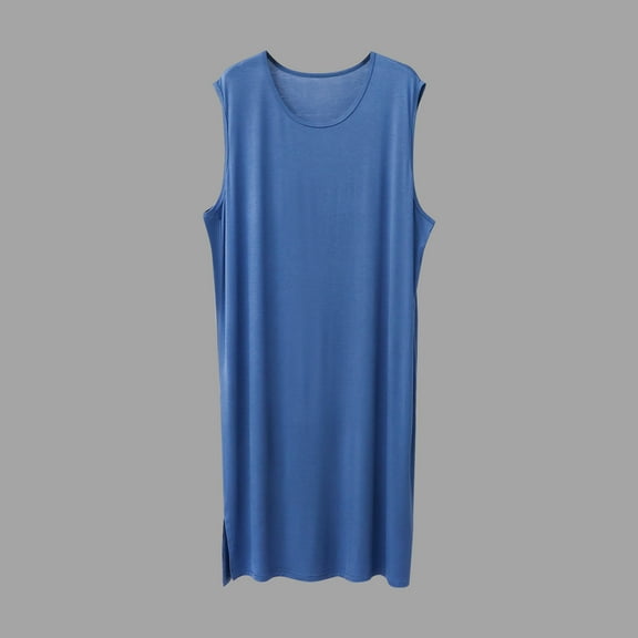 Sleeveless Nightgowns for Men Soft-Modal Lightweight Pajama Robes Mens Casual Solid Crewneck Pullover Side Slit Loungewear Tanks Shirts